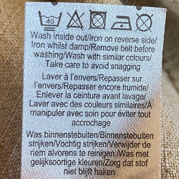 NEW LOOK Size 14 Tan Linen Paperbag Shorts Coconut Wood Buckle - Picture 15 of 15